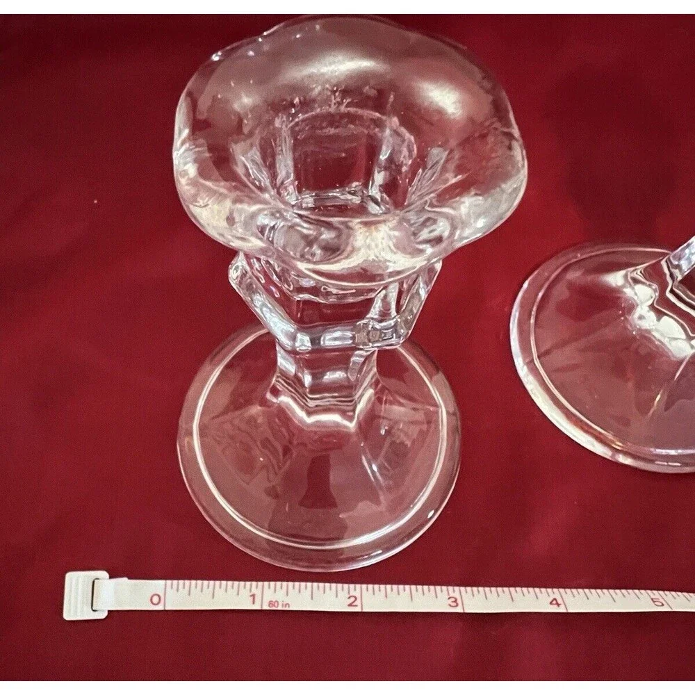 Clear Glass Crystal Candlestick Holders Pair Set Of 2 USA Vintage 4 in